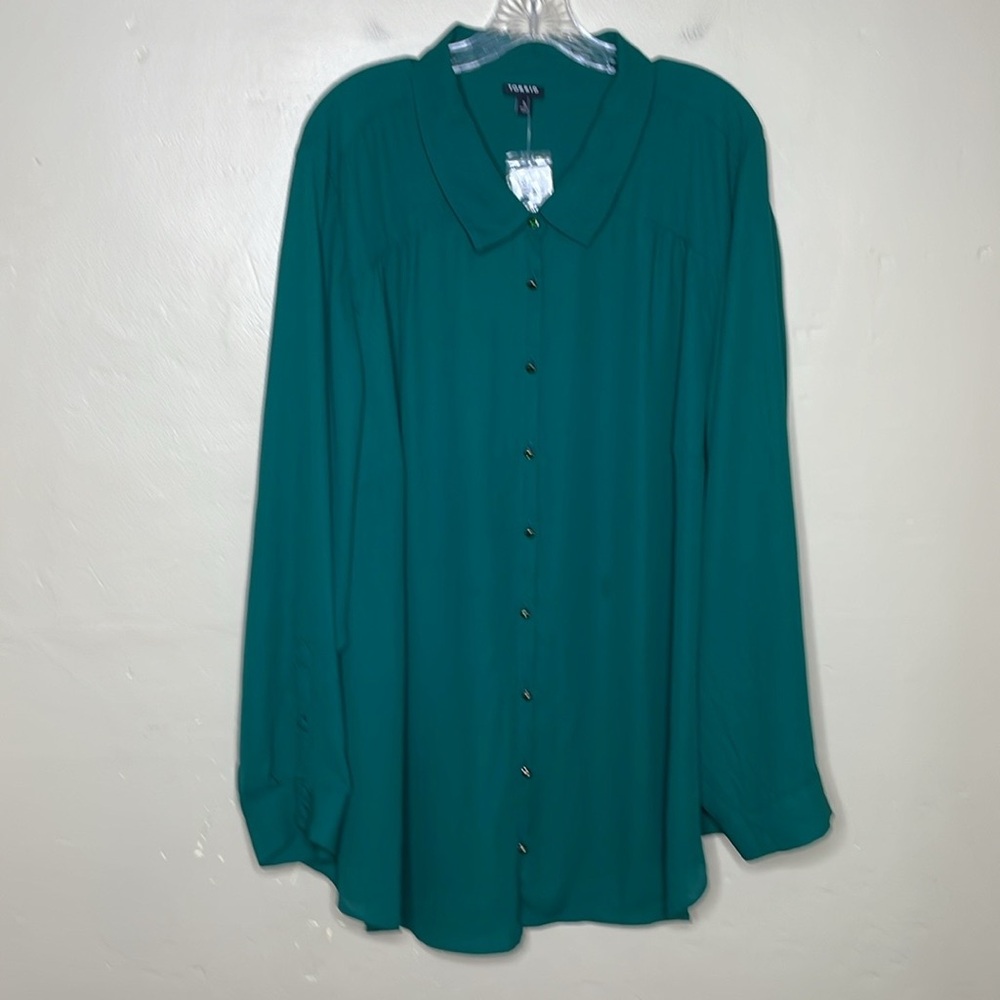 TORRID Button Front Blouse Green MADISON Rhinestone Buttons Long Sleeve NWT 5X - Picture 15 of 15